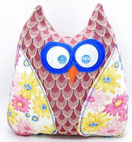 Owl Doorstop - Vintage rose pink, yellow, and blue floral