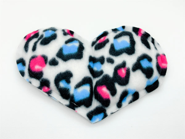 white heart with bright blue and pink cheetah print