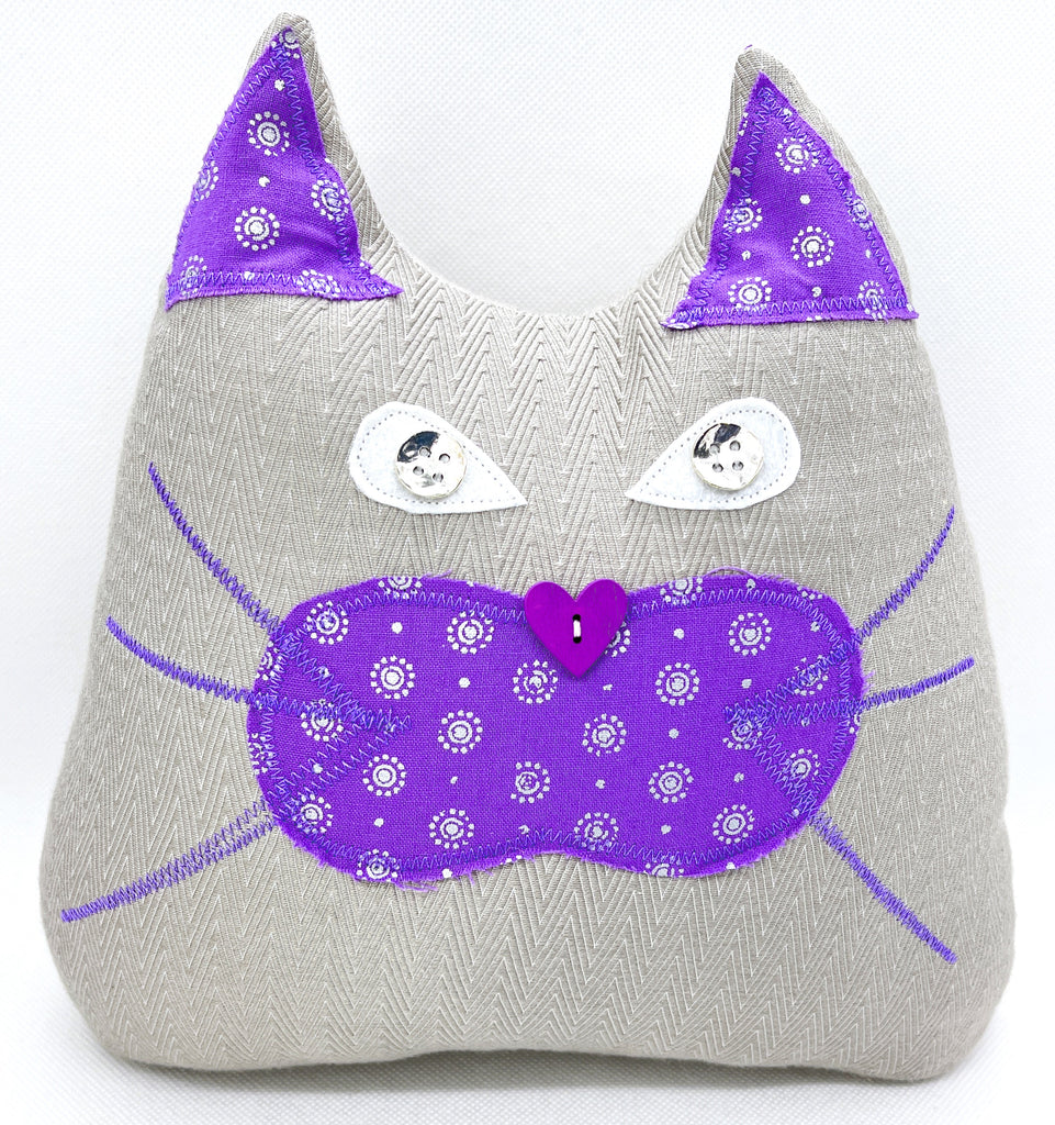 Cat Doorstop - Purple and silver dots