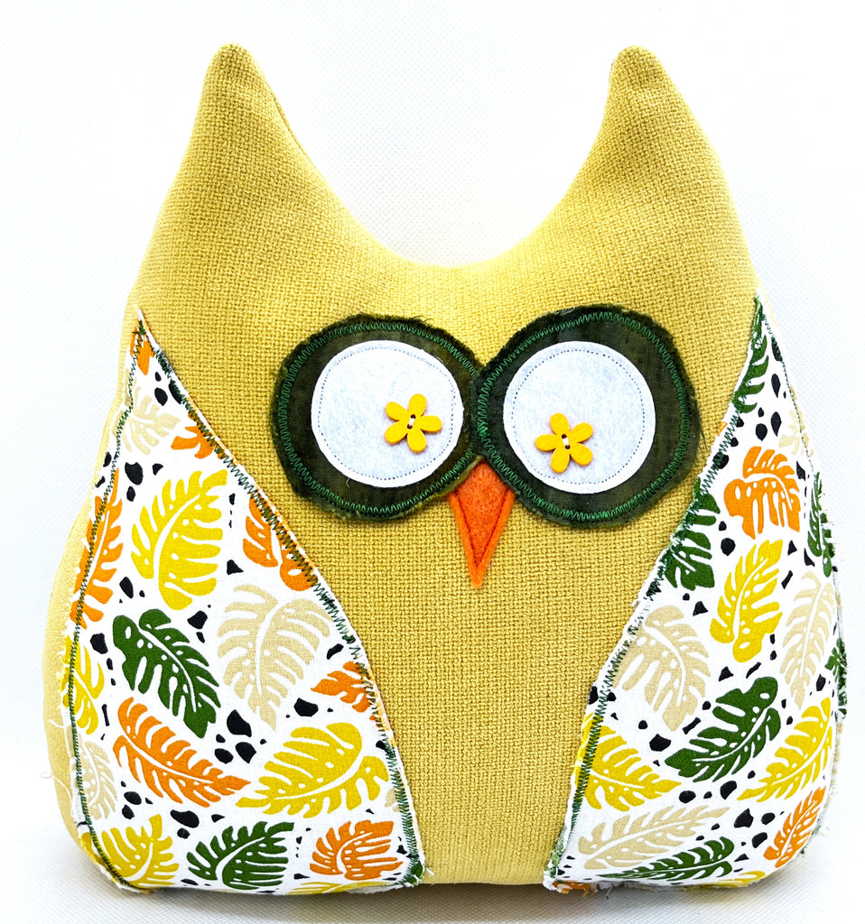 Owl Doorstop - Yellow, orange, and green floral