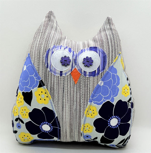 purple yellow and periwinkle owl pillow