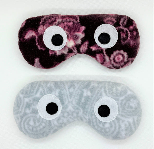 Burgundy floral and gray and white paisley eye masks for hot and cold use