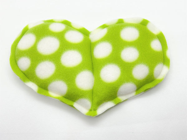 heart in a green print with white polka dots