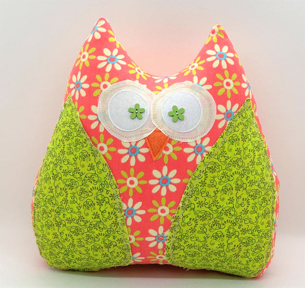 Spring green and melon floral owl pillow