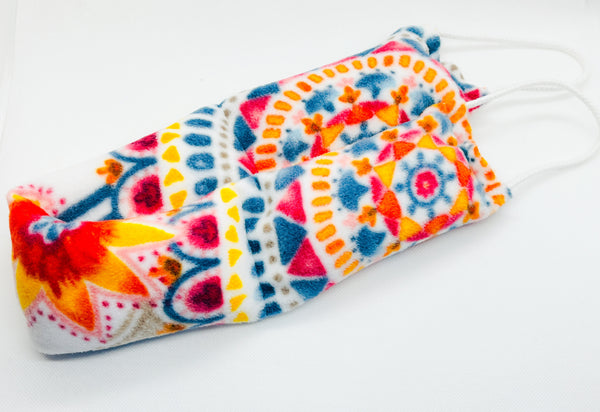 neck wrap with handles in bright multicolor geometric print