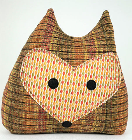 Fox doorstop with olive green red orange and gold prints
