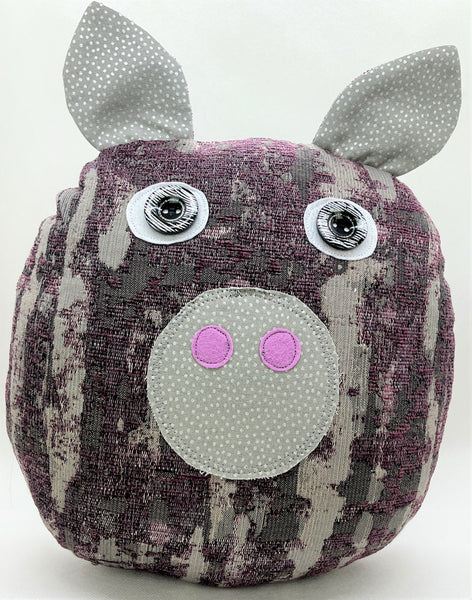 purple and gray pig pillow